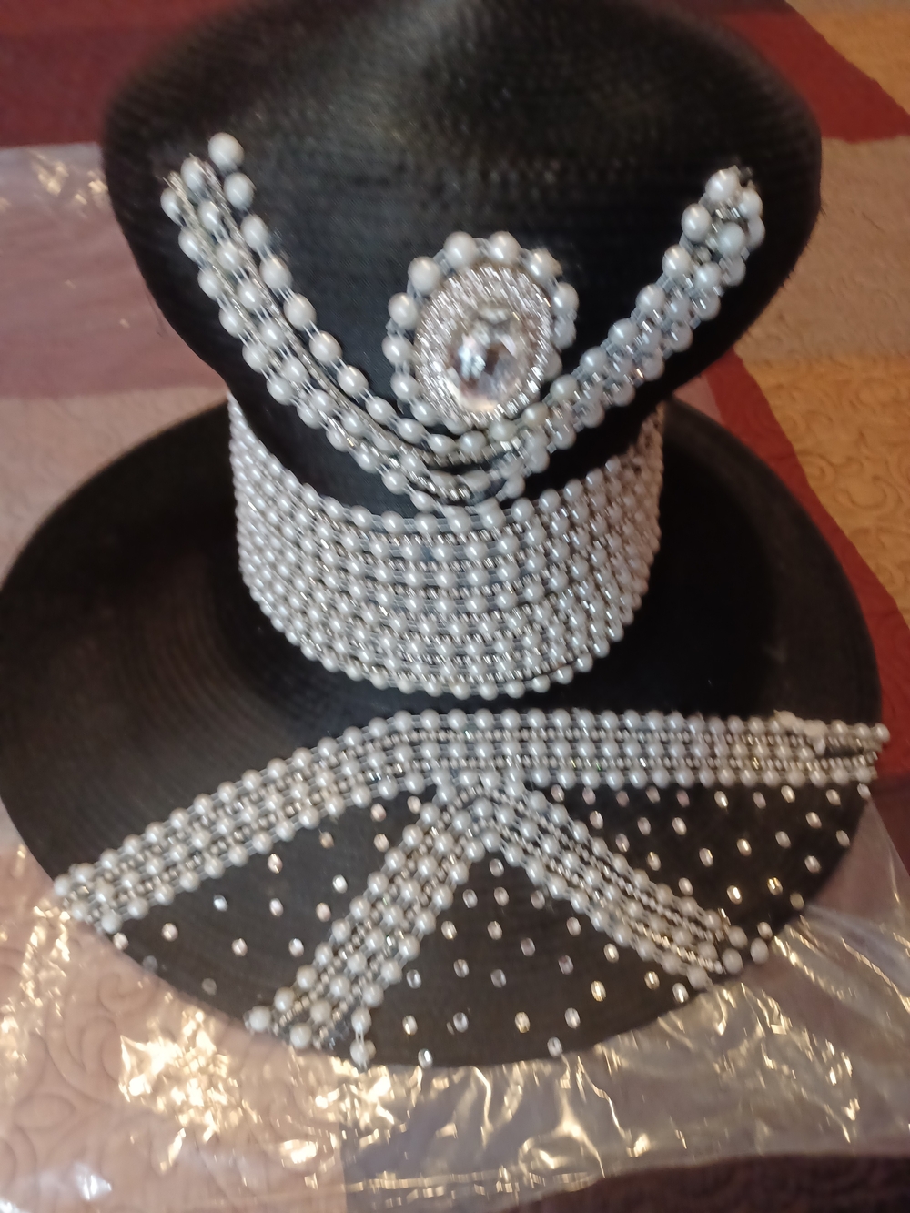 Embellished Black & White Hat Like New